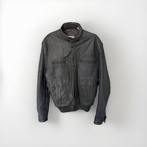 Vintage Repage Gray Leather Motorcycle Bomber Biker Jacket Men's Size xl Grunge